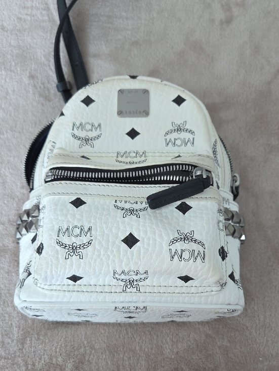 MCM Handbags - MCM White Mini Logo Backpack with Black Accents